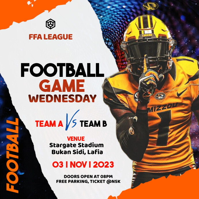 White Modern & Minimal Football Game Event In Instagram Post template