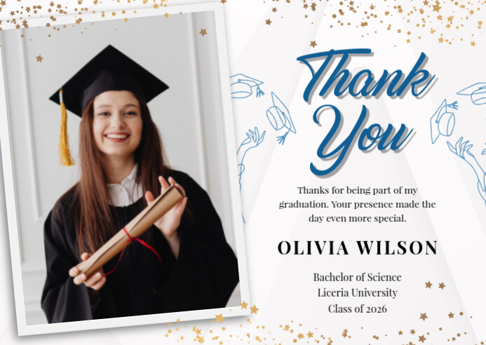 White Modern & Minimal Graduation Thank You Card Kartu Pos template