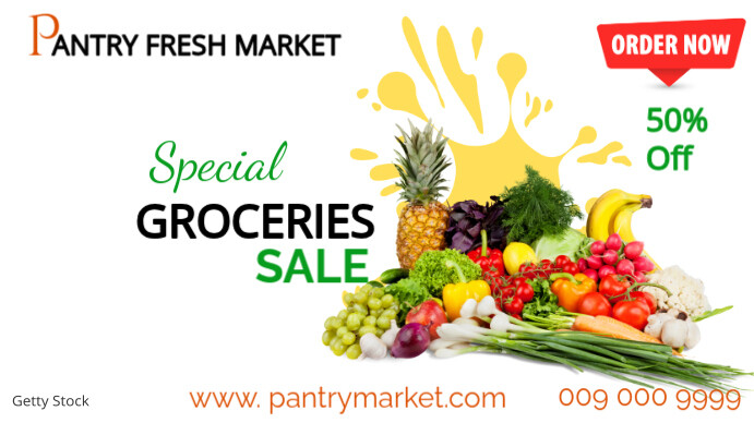 White Modern & Minimal Grocery Web Banner  Digital Display (16:9) template