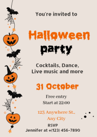White Modern & Minimal Halloween Party 2025 A4 template