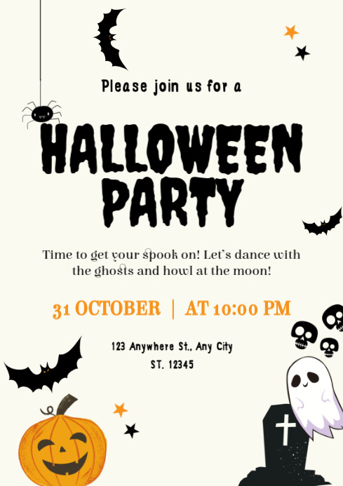 White Modern & Minimal Halloween Party A4 Template | PosterMyWall