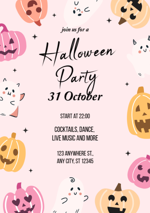 White Modern & Minimal Halloween Party  A4 template