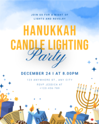 Biały Hanukkah Candle Lighting Party Instagram Portrait Template