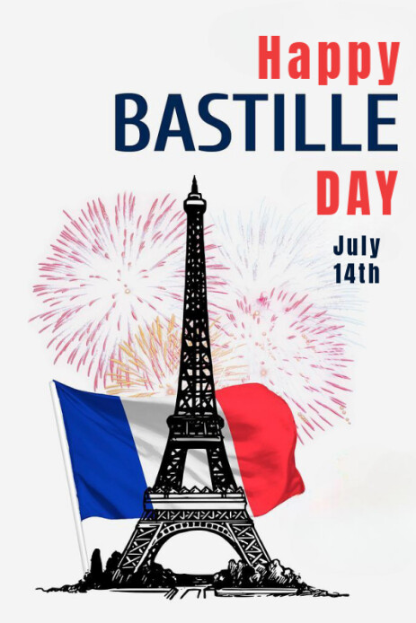 White Modern & Minimal Happy Bastille Day Pinterest Graphic template