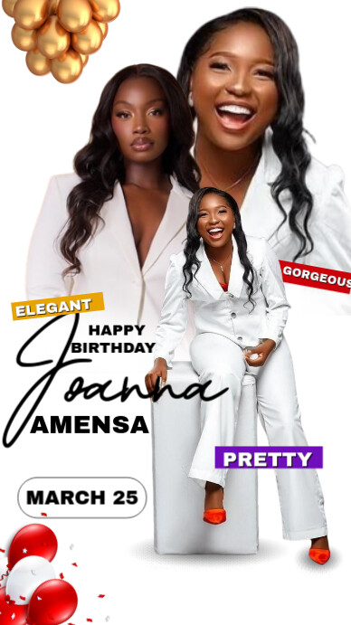 White Modern & Minimal Happy Birthday Flyer Design Digital Display (9:16) template