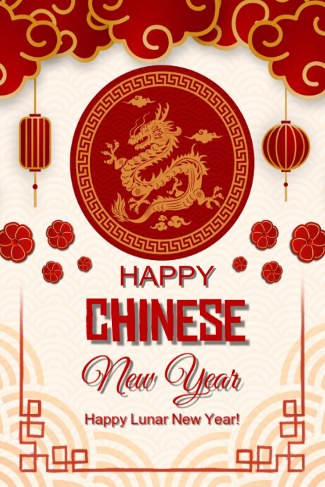 White Modern & Minimal Happy Chinese New Year Poster Template ...
