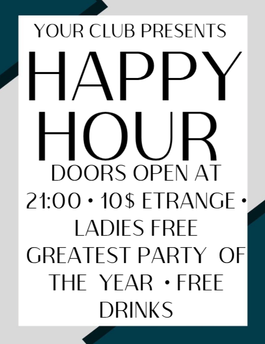 White Modern & Minimal Happy Hour Event Flyer Template | PosterMyWall