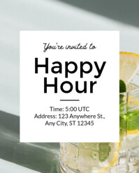 White Modern & Minimal Happy Hour Invitation Instagram Portrait template
