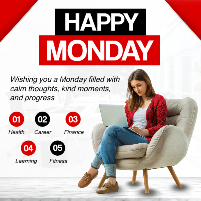 White modern & minimal happy monday instagram post Template | PosterMyWall