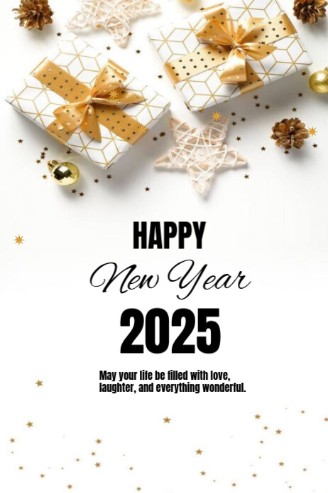 White Modern & Minimal Happy New Year 2025 Poster Template | PosterMyWall