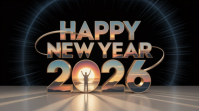 White Modern & Minimal Happy New Year 2026 Celebration Poster – Inspiring Sunrise 3d Typography Desi Digital Display (16:9) template