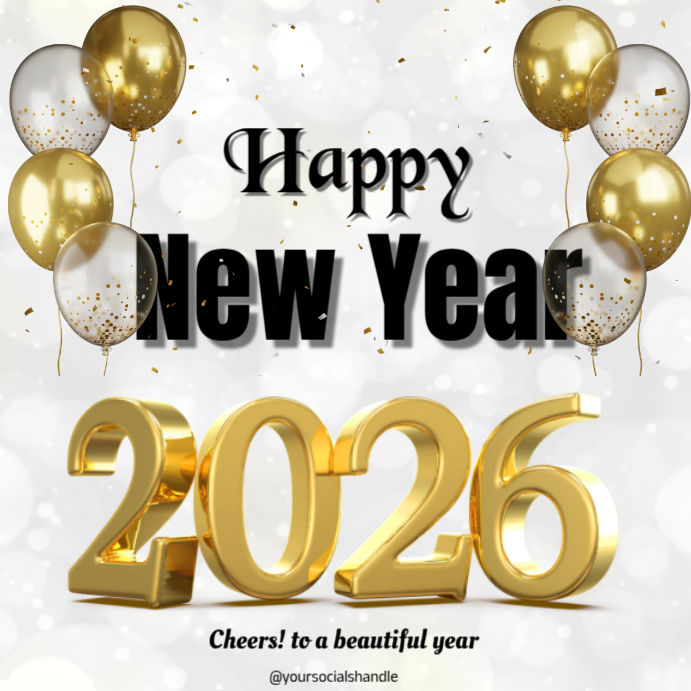 White Modern & Minimal Happy New Year 2026 Gold Balloons Instagram Post ...