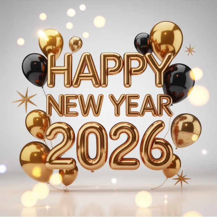 White Modern & Minimal Happy New Year 2026 Gold Balloon Poster ...