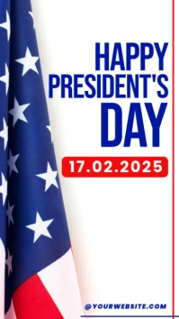 White Modern & Minimal Happy President's Day Tampilan Digital (9:16) template