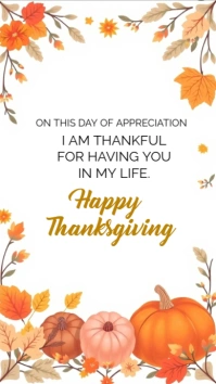 White Modern & Minimal Happy Thanksgiving Greeting Card  Digital Display (9:16) template