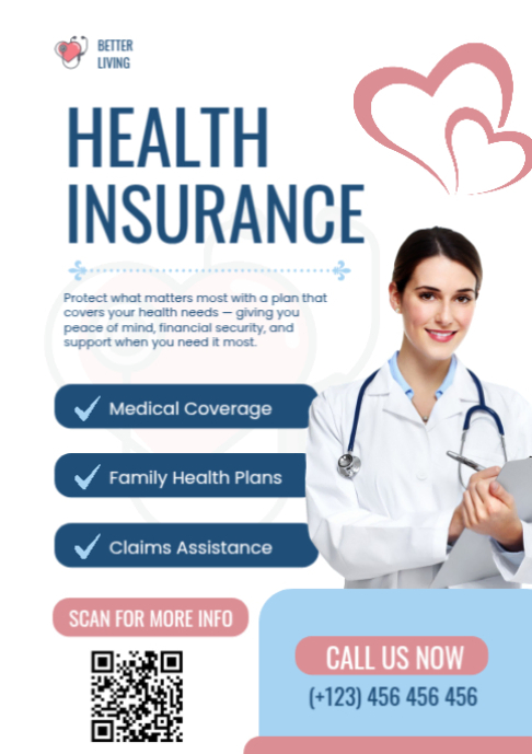 White Modern & Minimal Health Insurance A2 Template | PosterMyWall