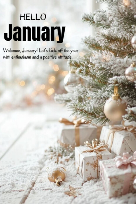 Hello January Cover White Modern & Minimal Hello January Poster Template | PosterMyWall