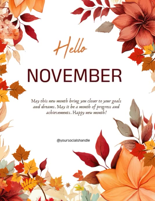 White Modern & Minimal Hello November Flyer (us Letter) template