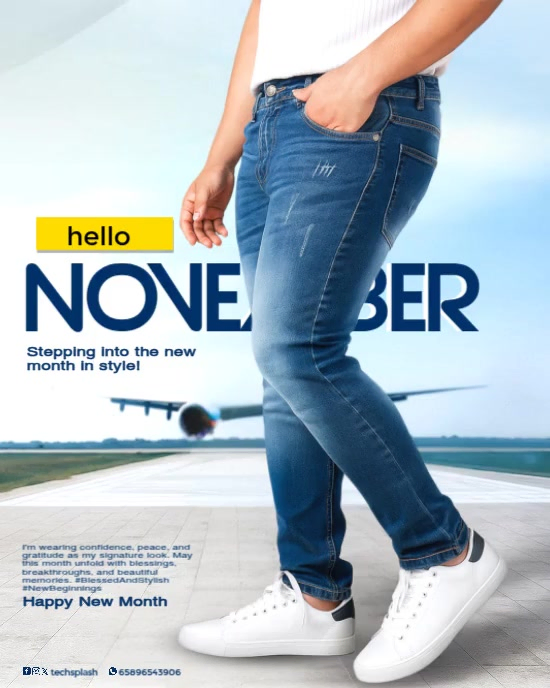 White Modern & Minimal Hello November Template  Instagram Portrait