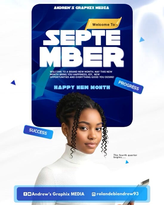 White Modern & Minimal Hello September Happy New Month Template  Instagram Portrait