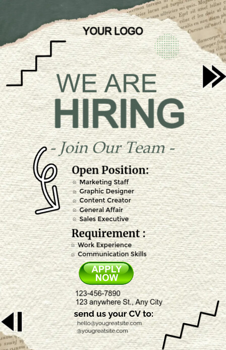 White Modern & Minimal Hiring Half Page Wide Meia página larga template