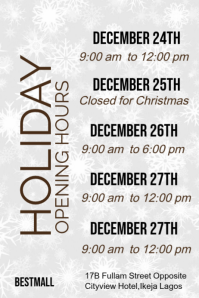 Biały Holiday Opening Hours Poster Template