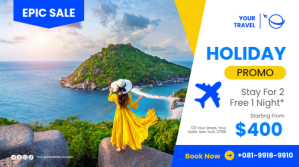 White Modern & Minimal Holiday Travel Promoti Pantalla Digital (16:9) template