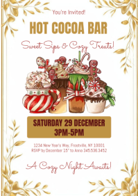 White Modern & Minimal Hot Cocoa Bar Invitation A4 template