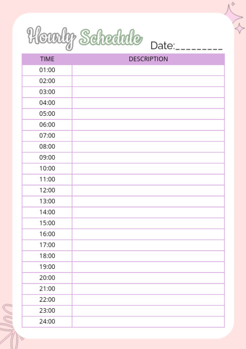 White Modern & Minimal Hourly Schedule A4 template
