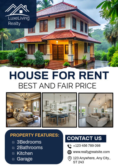 White Modern & Minimal House for Rent A2 Template | PosterMyWall