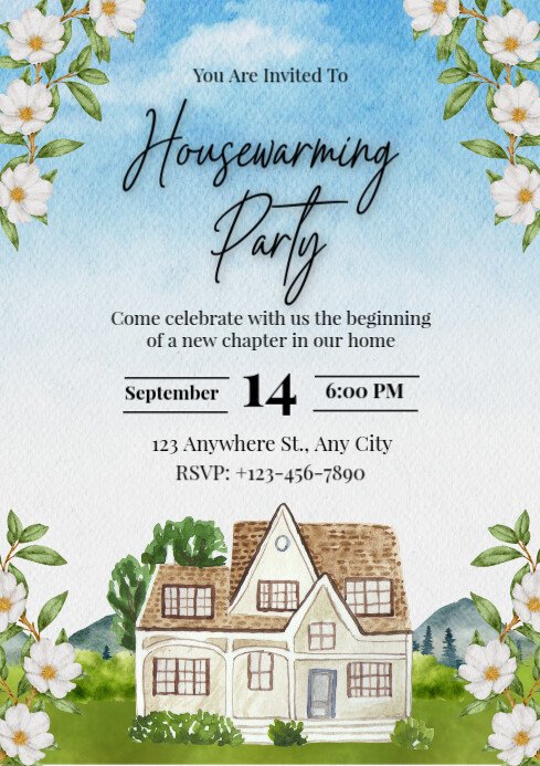 White Modern & Minimal Housewarming Party Invitation A4 Template ...