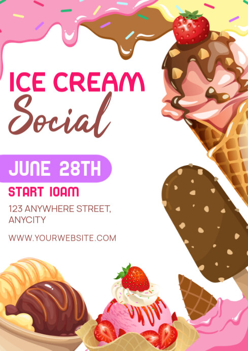 White Modern & Minimal Ice Cream Social A2 template