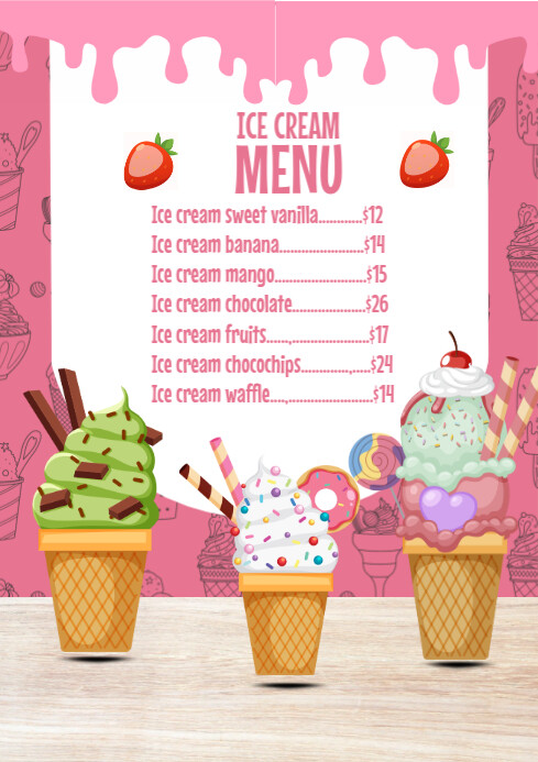 White Modern & Minimal Ice Menu A4 template