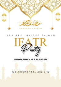 White Modern & Minimal Iftar Party Invitation Flyer A2 template