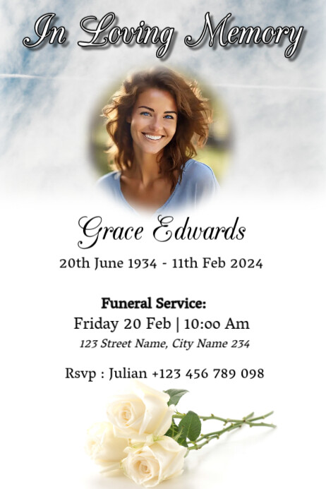 White Modern & Minimal In Loving Memory Poster Template | PosterMyWall