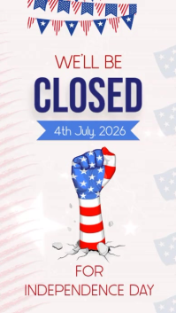 White Modern & Minimal Independence Day Closure Announcement Instagram Story Video template