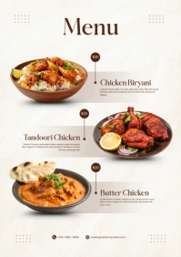 White Modern & Minimal Indian Restaurant Food Menu A4 template