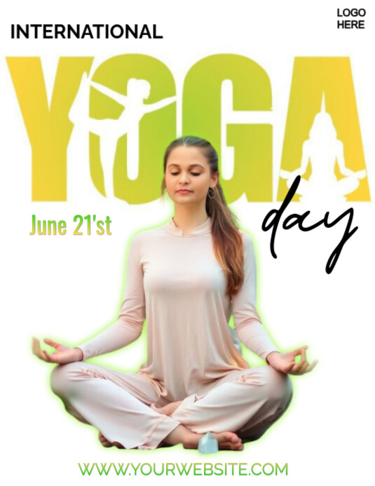 White Modern & Minimal International Yoga Day  Flyer (us Letter) template