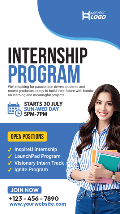 White Modern & Minimal Internship Design Poster Instagram Story template