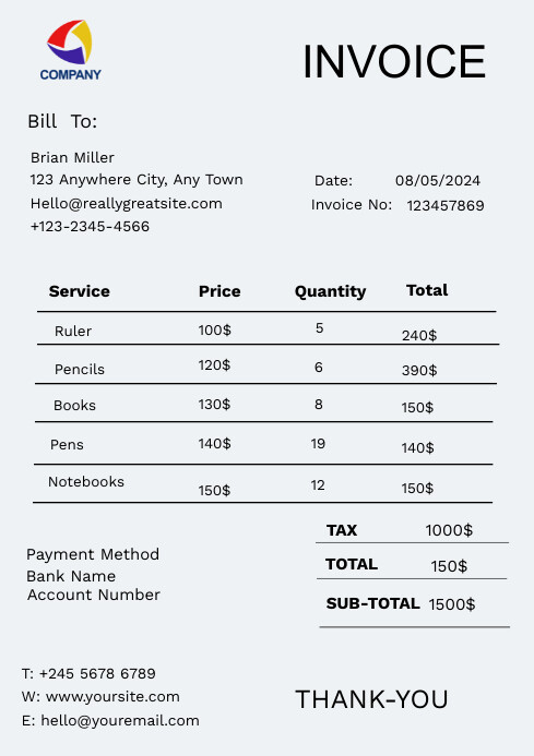 Plantilla de White Modern & Minimal Invoice A4 | PosterMyWall