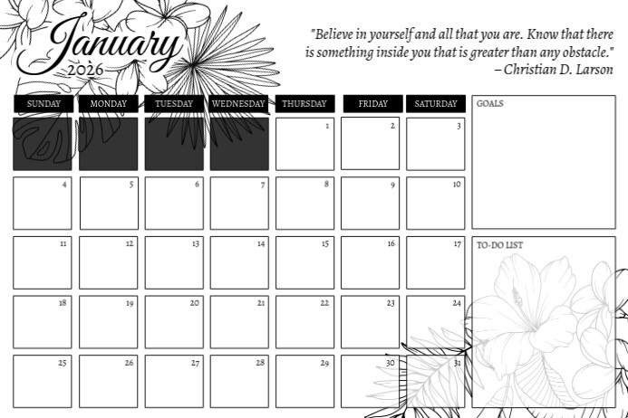 White Modern & Minimal January 2026 Calendar Poster Cartaz template