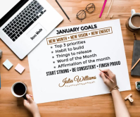 白色 Monthly Goals Planner Stort rektangel Template