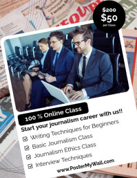 White Modern & Minimal Journalist Online Class Ads Flyer Template