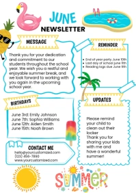 White Modern & Minimal June Newsletter A4 template