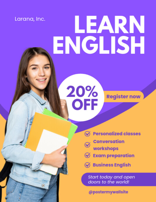 White Modern & Minimal Learn English Flyer (us Letter) template