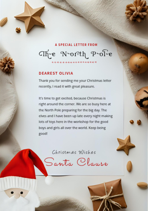 White Modern & Minimal Letter From Santa Template Design A4 | PosterMyWall