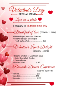 White Modern & Minimal Love On A Plate Valentine Special Menu  Poster template