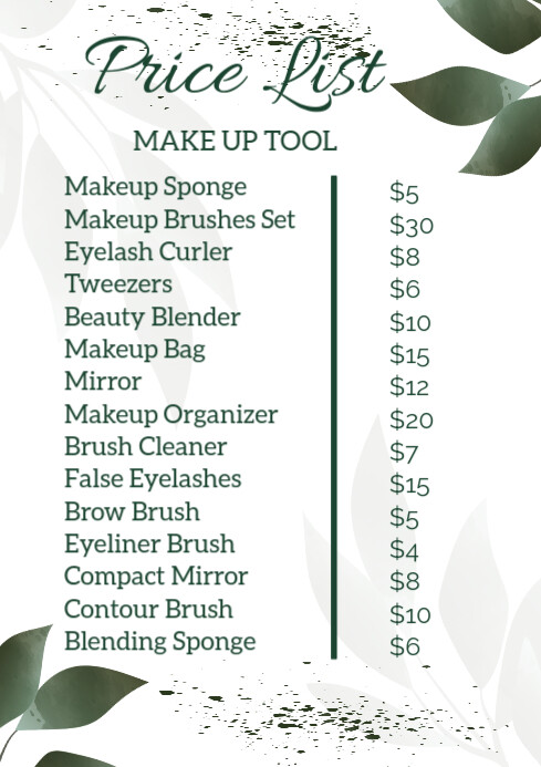 White Modern & Minimal Make Up Tool A4 template