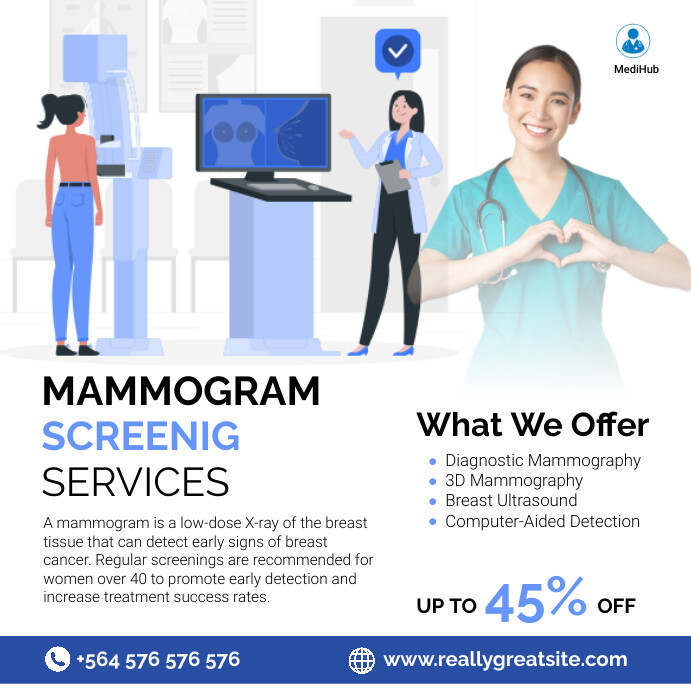 White Modern & Minimal Mammogram Screening I Template | PosterMyWall