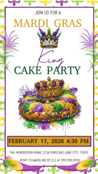 White Modern & Minimal Mardi Gras King Cake Party Invitation Instagram Story template